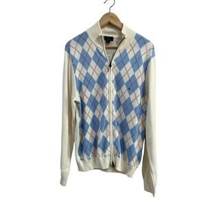 Brooks Brothers Supima Cotton Argyle Preppy Full Zip Sweater NWT M